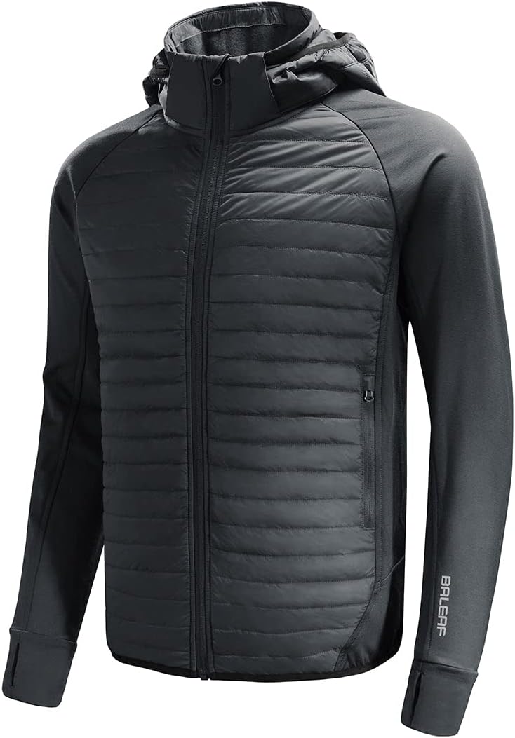 Men's Running Jacket Lightweight Thumble Hole Warm Up Puffer Jacket Hybrid Thermal Coat Insulated Hiking Golf