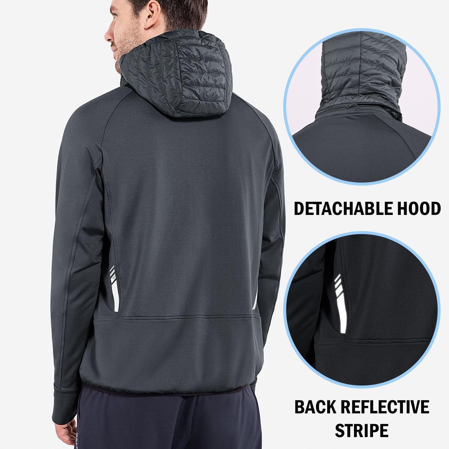 Men's Running Jacket Lightweight Thumble Hole Warm Up Puffer Jacket Hybrid Thermal Coat Insulated Hiking Golf - Image 2