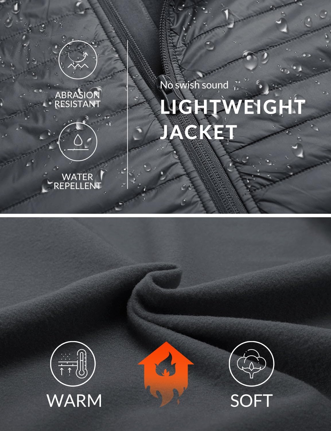 Men's Running Jacket Lightweight Thumble Hole Warm Up Puffer Jacket Hybrid Thermal Coat Insulated Hiking Golf - Image 3