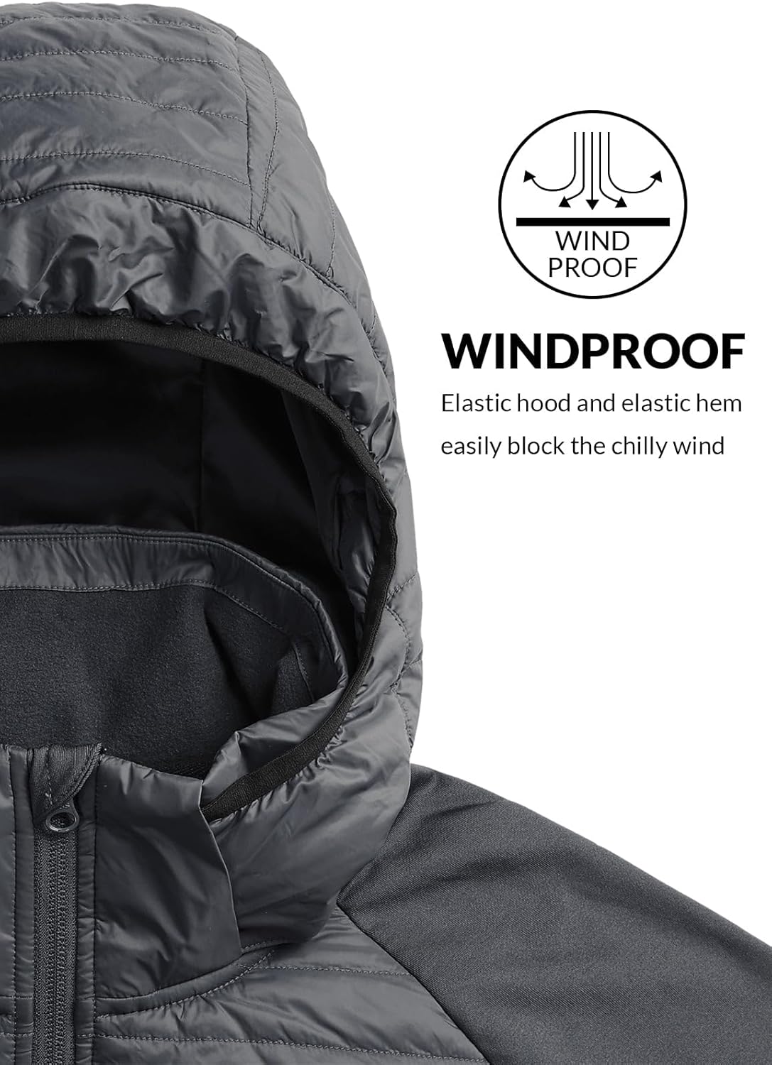 Men's Running Jacket Lightweight Thumble Hole Warm Up Puffer Jacket Hybrid Thermal Coat Insulated Hiking Golf - Image 5