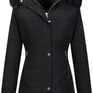 Women's Warm Winter Coat Velvet Puffer Jacket Quilted Faux Fur Hood