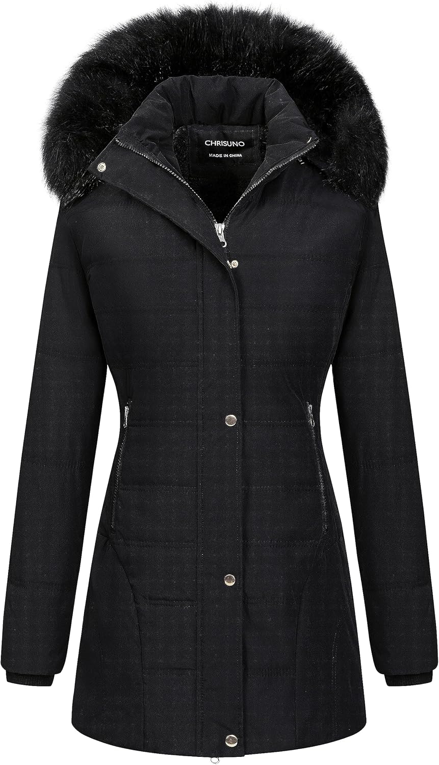 Women's Warm Winter Coat Velvet Puffer Jacket Quilted Faux Fur Hood