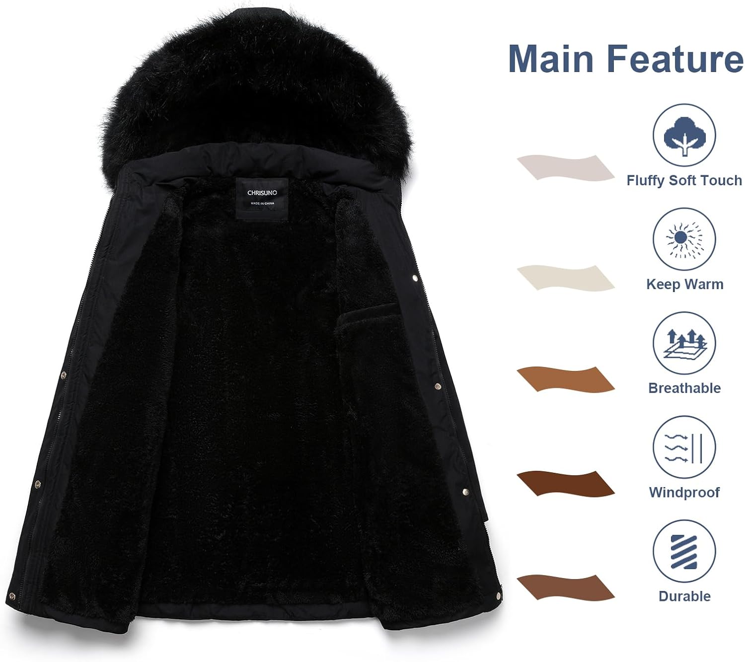 Women's Warm Winter Coat Velvet Puffer Jacket Quilted Faux Fur Hood - Image 3
