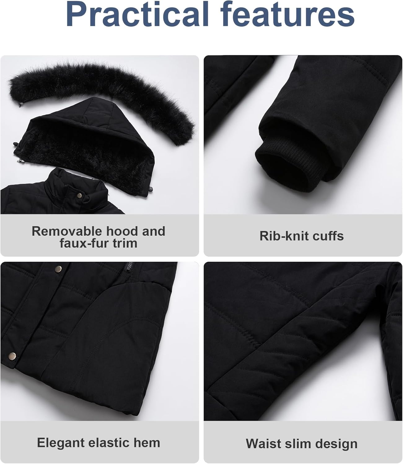 Women's Warm Winter Coat Velvet Puffer Jacket Quilted Faux Fur Hood - Image 6