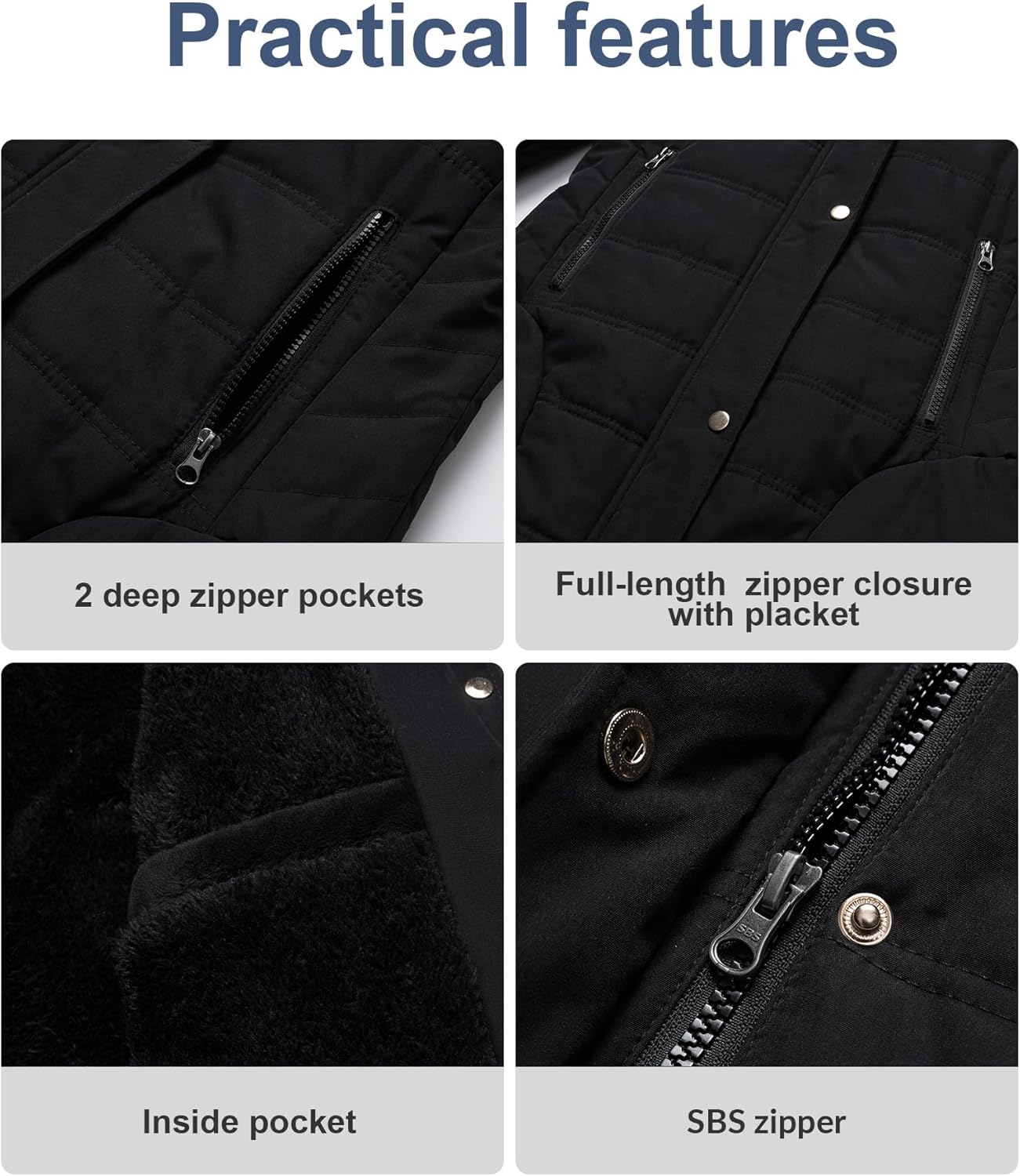 Women's Warm Winter Coat Velvet Puffer Jacket Quilted Faux Fur Hood - Image 7